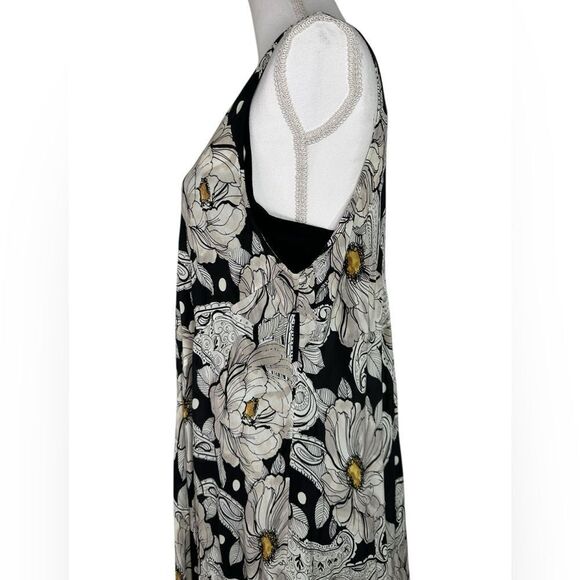 Johnny Was Biya Black Floral Silk Maxi Dress in Black and White Yellow Size L - Picture 8 of 13